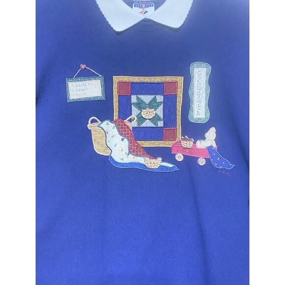 Jerzees Pullover Sweater Womens Size Extra Large Country Motif Blue - Picture 6 of 8